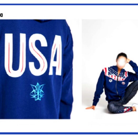 New Rare/Unique French Company Arena Unisex Team USA Hooded Athletic Zip Jacket